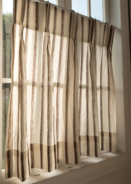 Cate 100% Linen Striped Custom Cafe Curtain