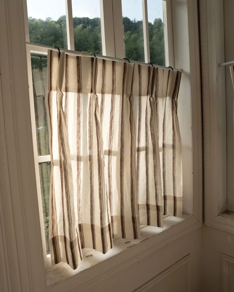 Cate 100% Linen Striped Custom Cafe Curtain