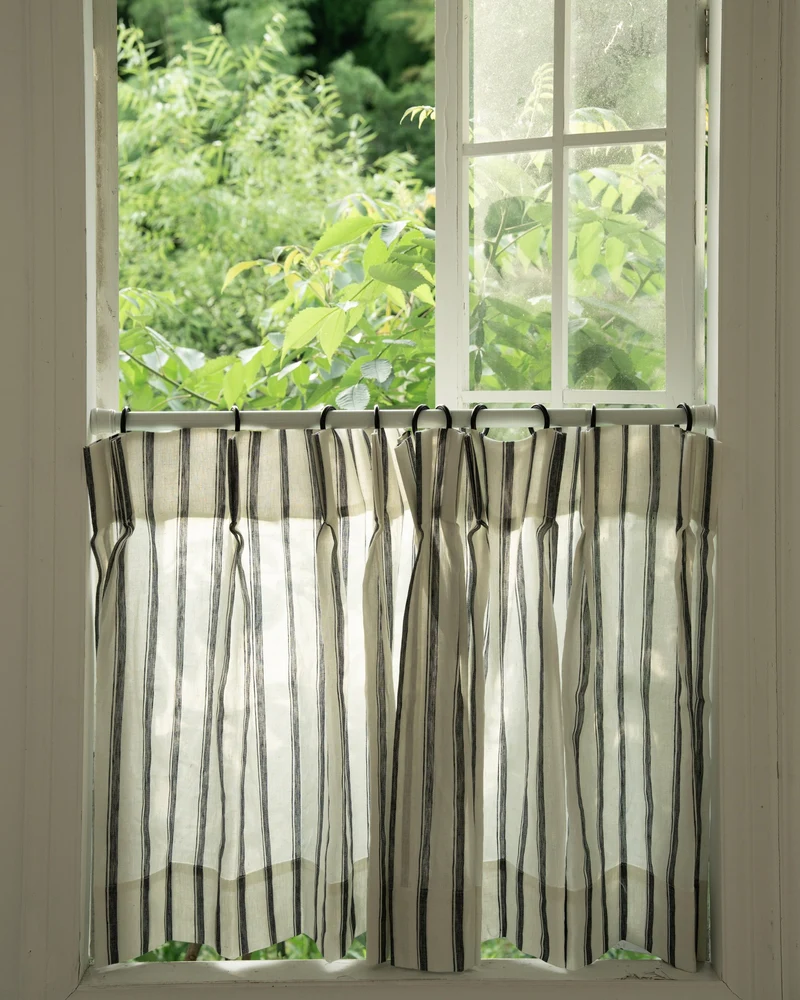 Cate 100% Linen Striped Custom Cafe Curtain