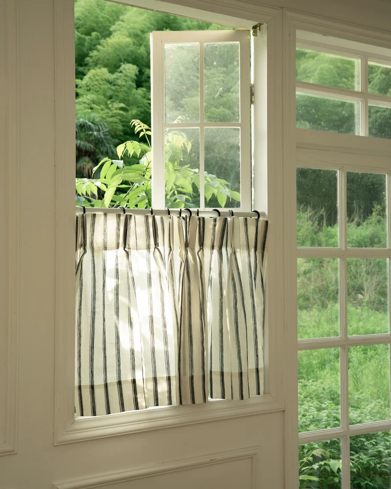 Cate 100% Linen Striped Custom Cafe Curtain