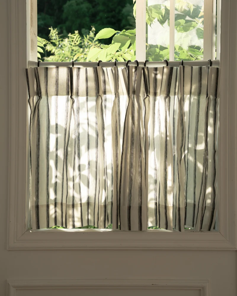Cate 100% Linen Striped Custom Cafe Curtain