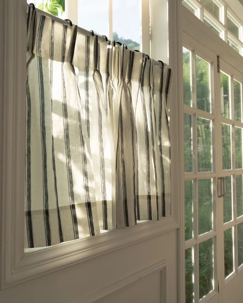 Cate 100% Linen Striped Custom Cafe Curtain