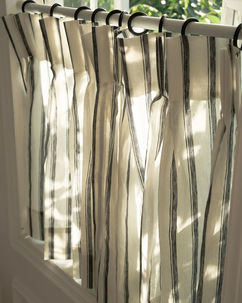 Cate 100% Linen Striped Custom Cafe Curtain