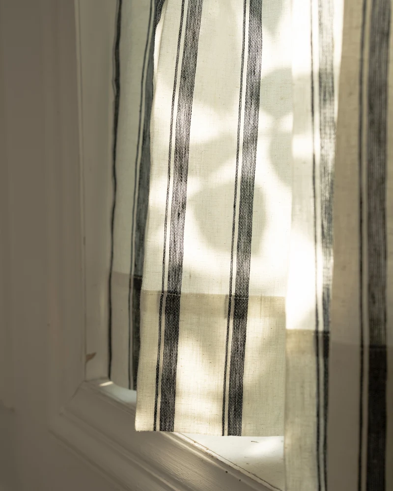 Cate 100% Linen Striped Custom Cafe Curtain