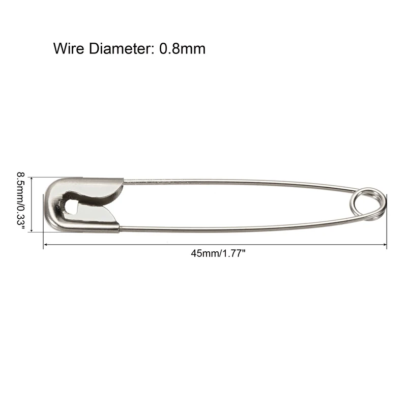 Safety Pins 45mm/1.77 Inch Metal Sewing Pins Silver Tone 500Pcs