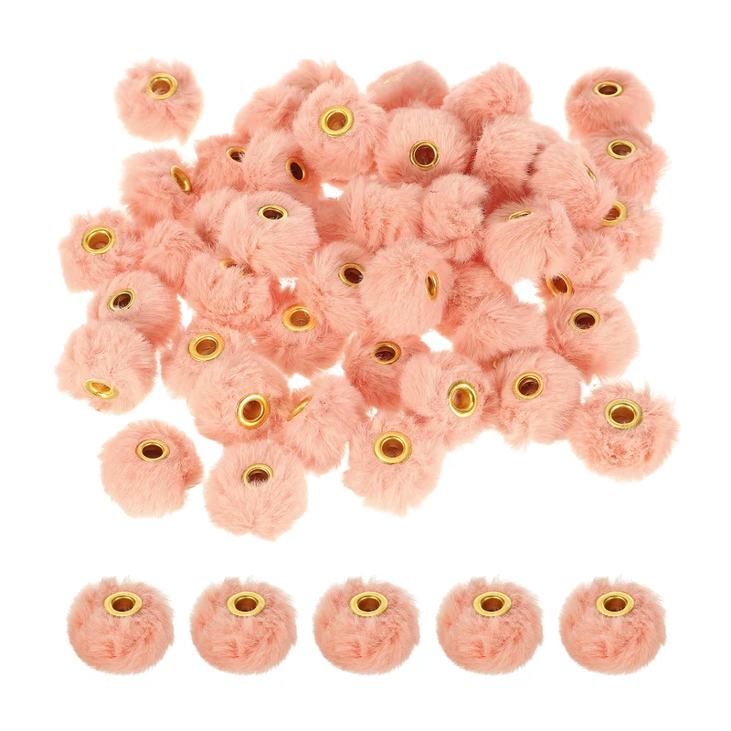 50Pcs Pom Pom Beads, Faux Fur Fuzzy Spacers Bead with 4mm Hole, Orange Red