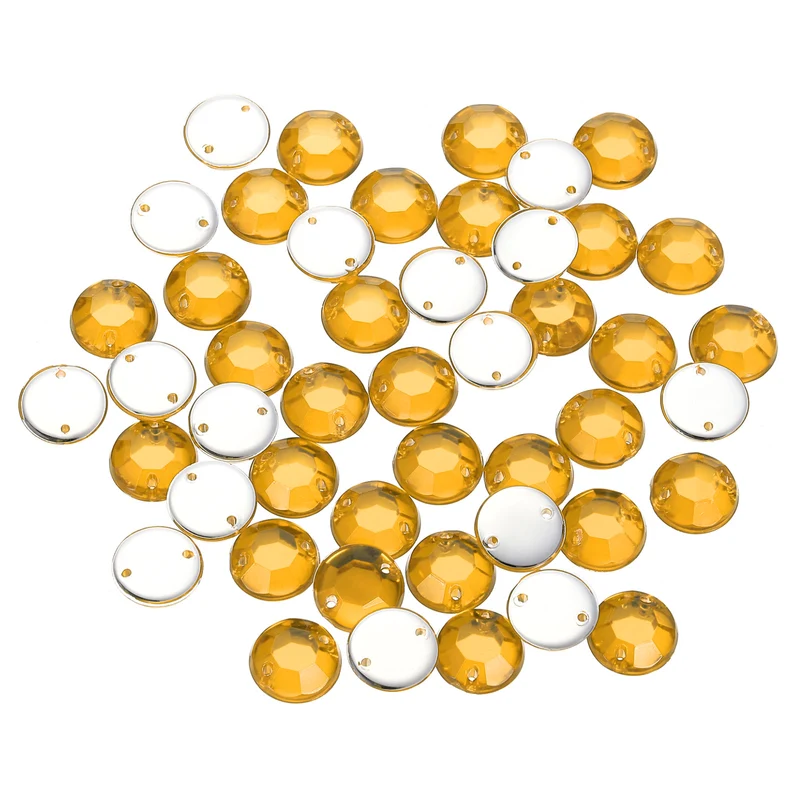100Pcs Flat Back Sew on Rhinestones Beads, 10mm Crystal Round Gems Golden Yellow
