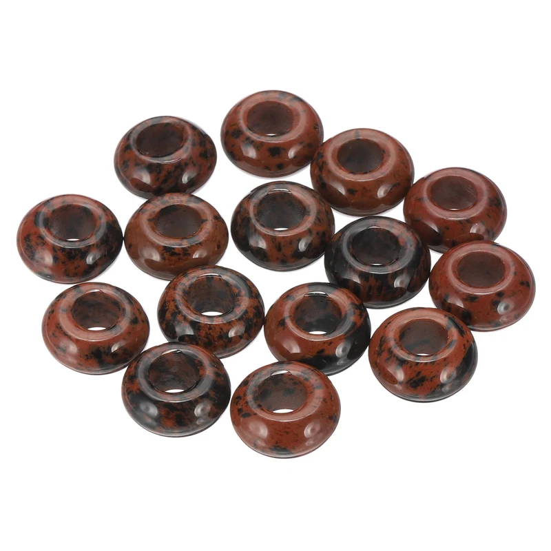 15 Pcs Natural Gemstone Beads, Large Hole Rondelle Beads Loose European Crystal Beads Pack for Jewelry Bracelet DIY Craft, 14 x 8 MM, Copper