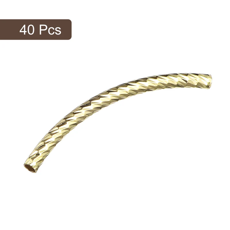 40Pcs Brass Curved Tube Beads, 3x40mm Noodles Spacer Bead, Light Golden
