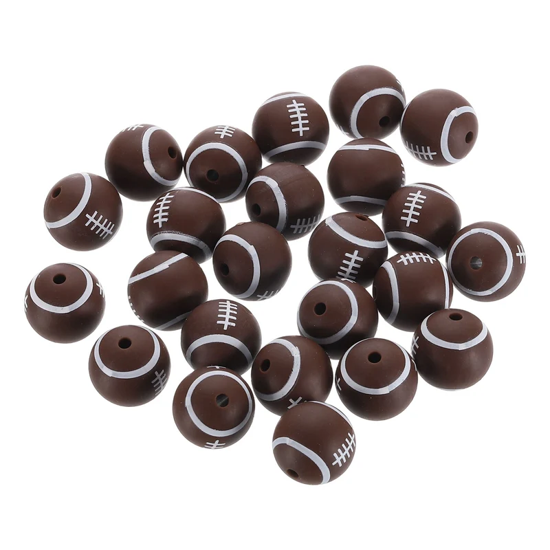 30Pcs Sports Ball Beads 15mm Silicone Round Spacer Focal Bead Rugby