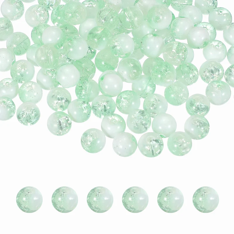 100Pcs Crackle Glass Beads for Jewelry Making 10mm Round Beads Green