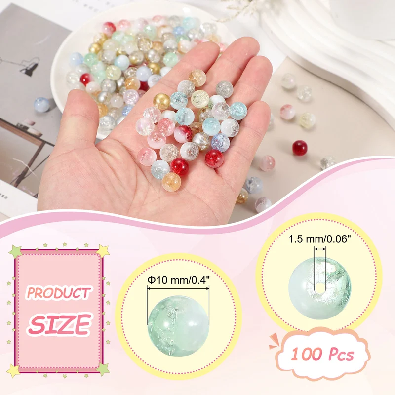 100Pcs Crackle Glass Beads for Jewelry Making 10mm Round Beads Green