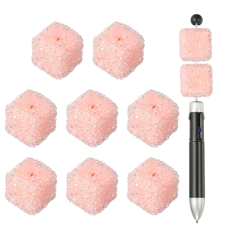 8 Pcs Square Rhinestone Beads for Pens, 17mm Sugar Beads for DIY, Nude Pink