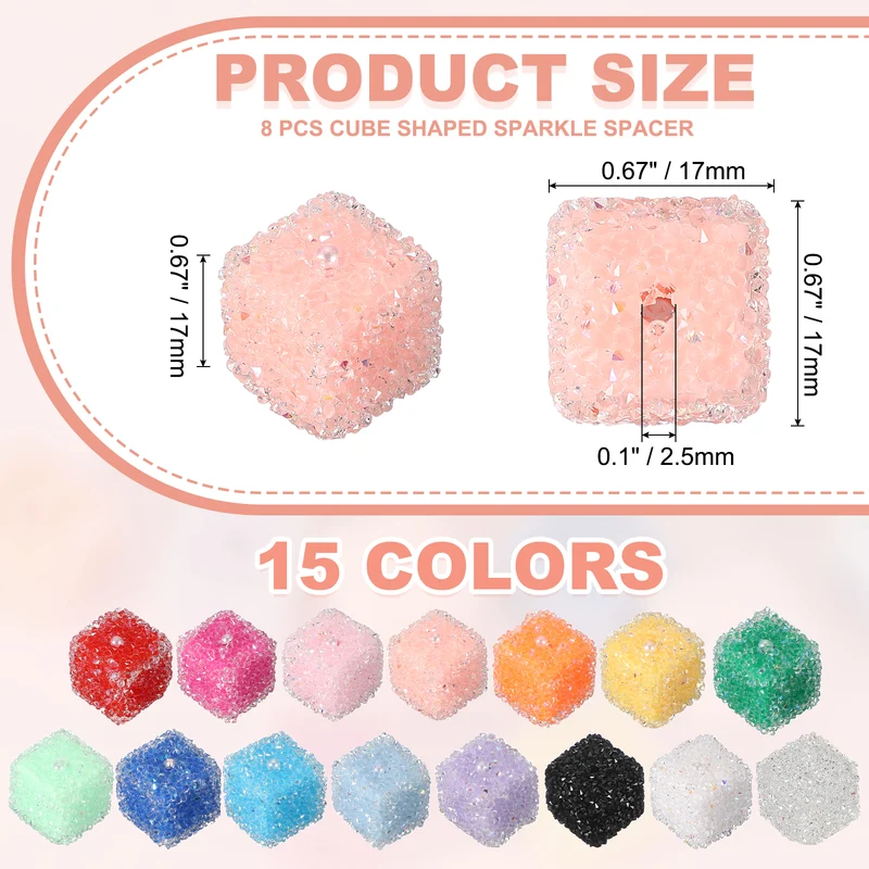 8 Pcs Square Rhinestone Beads for Pens, 17mm Sugar Beads for DIY, Nude Pink