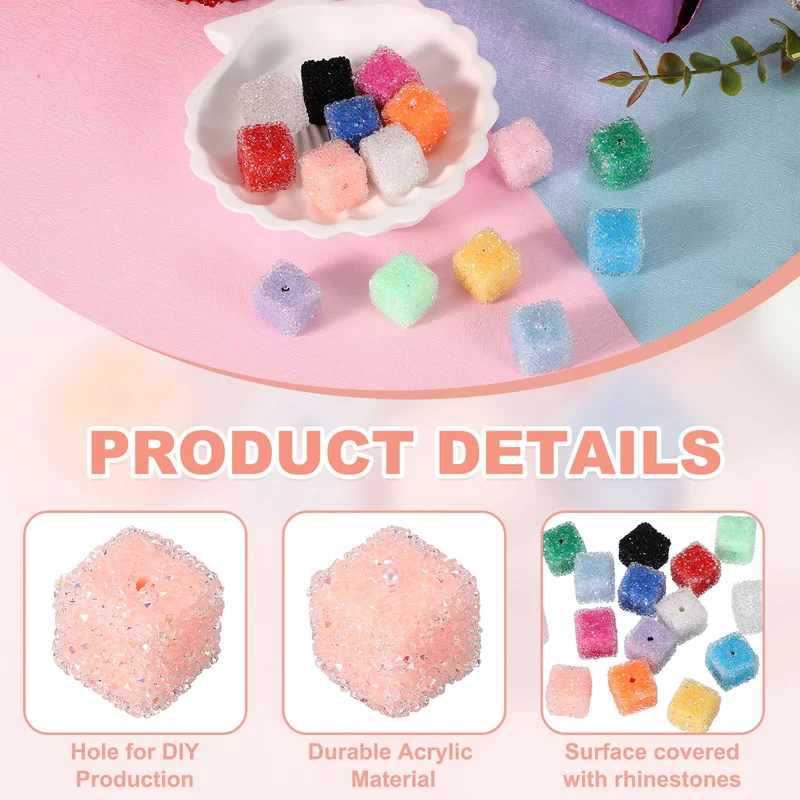 8 Pcs Square Rhinestone Beads for Pens, 17mm Sugar Beads for DIY, Nude Pink