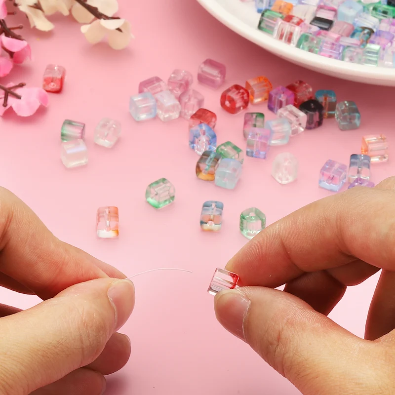 500 Pcs Crystal Cube Beads, 7mm Faceted Square Spacer Beads, Pure Blue
