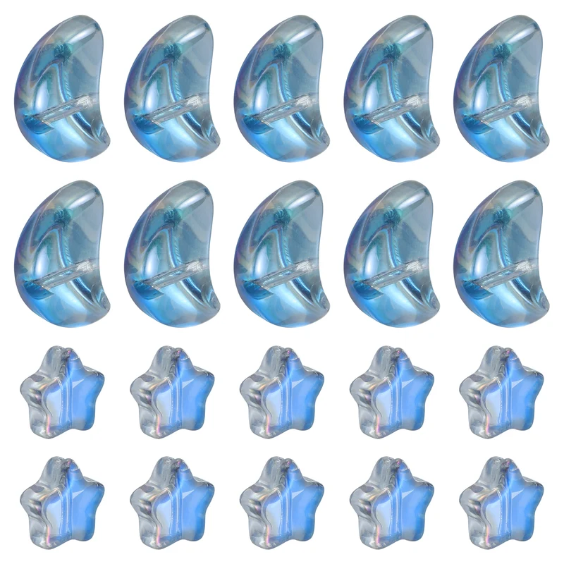 60Pcs Star Moon Shaped Beads, 2 Style Acrylic Spacer Beads Clear Blue