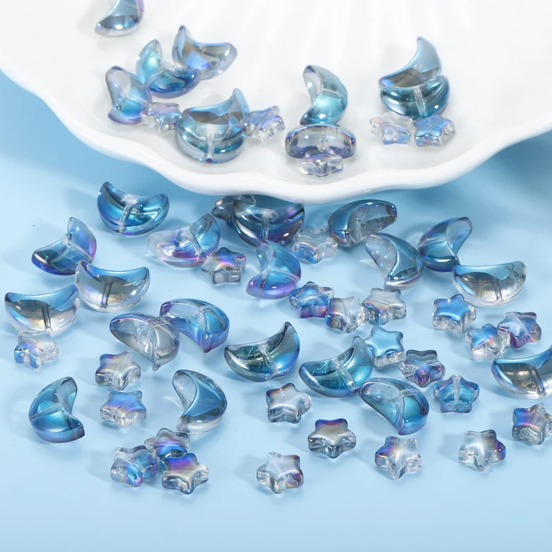 60Pcs Star Moon Shaped Beads, 2 Style Acrylic Spacer Beads Clear Blue