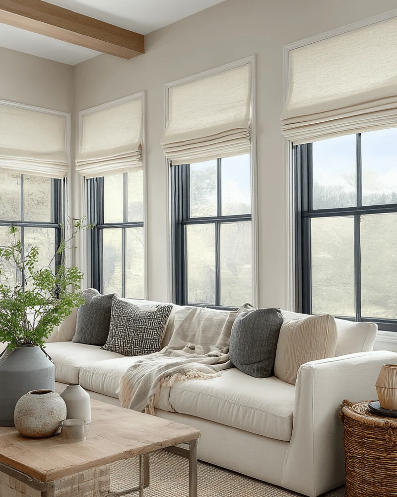 Zoe Flat Fold Linen Look Cordless Custom Roman Shade