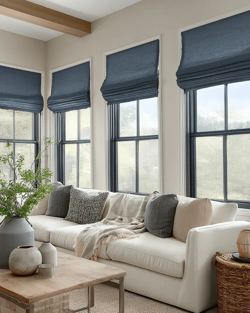 Zoe Flat Fold Linen Look Cordless Custom Roman Shade