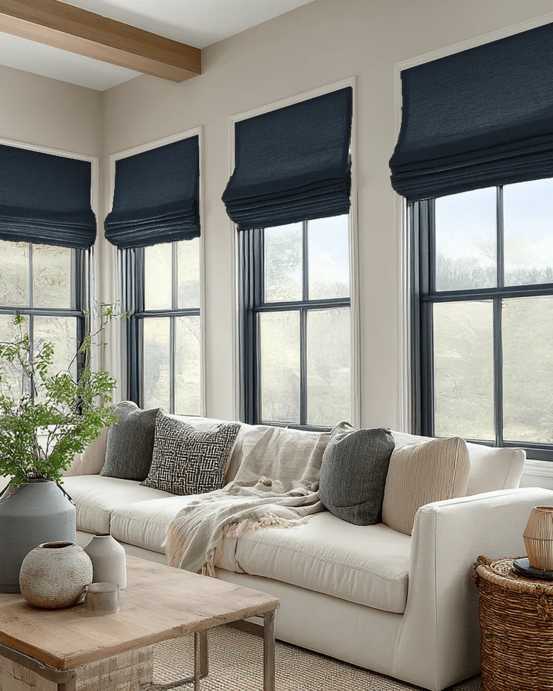 Zoe Flat Fold Linen Look Cordless Custom Roman Shade