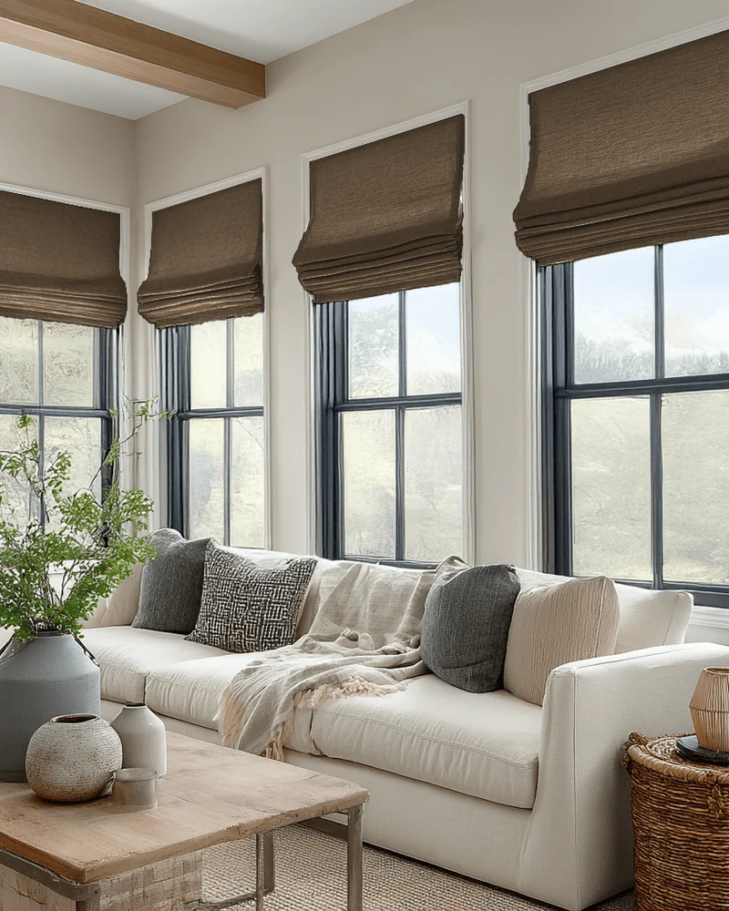 Zoe Flat Fold Linen Look Cordless Custom Roman Shade