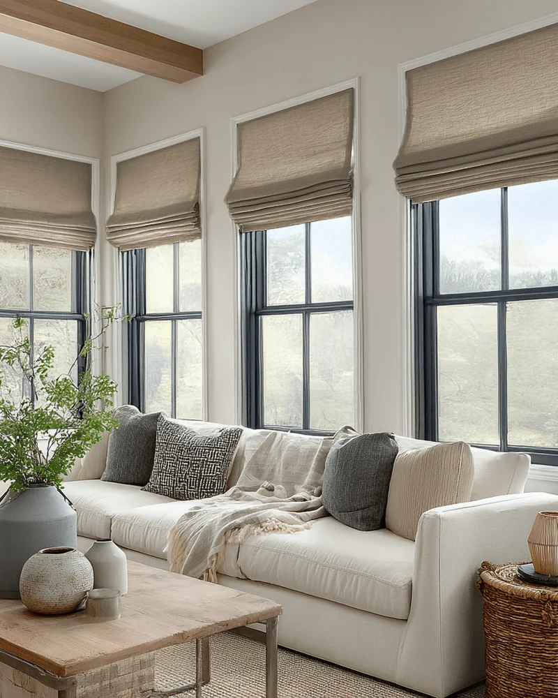 Zoe Flat Fold Linen Look Cordless Custom Roman Shade