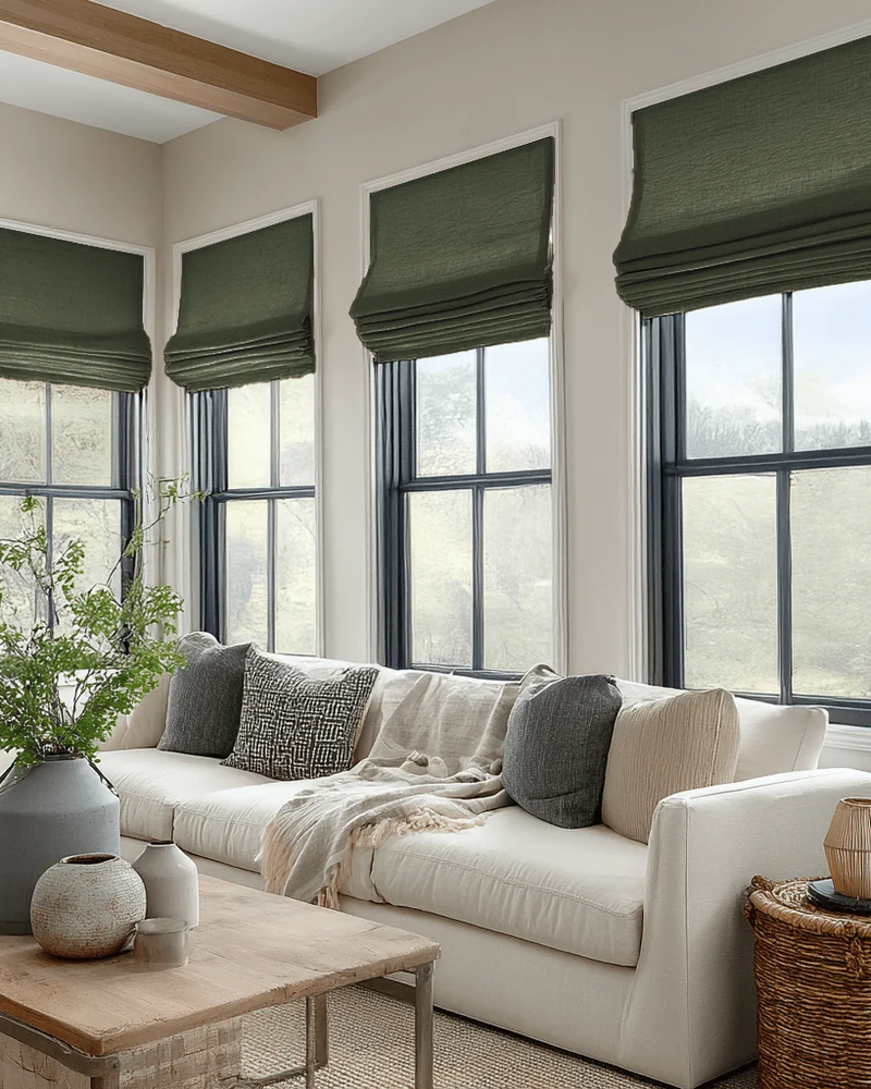 Zoe Flat Fold Linen Look Cordless Custom Roman Shade