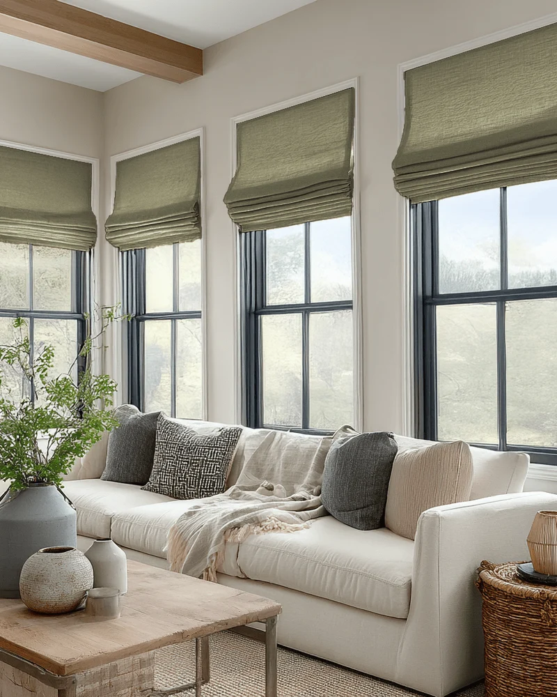 Zoe Flat Fold Linen Look Cordless Custom Roman Shade