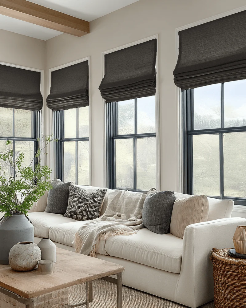 Zoe Flat Fold Linen Look Cordless Custom Roman Shade