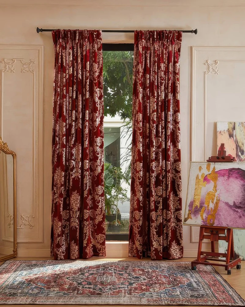 Tuscany Foil Printed Velvet Floral Patterned Custom Curtain | Designed in Italy