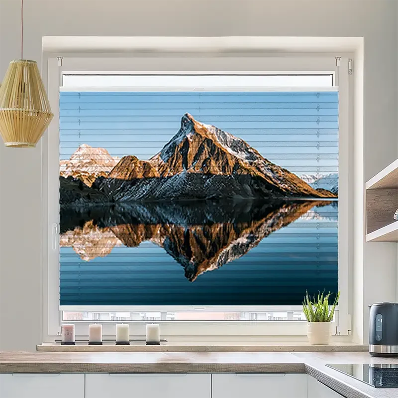 Wabenplissee Motiv "Sonnenuntergang am Bergsee"