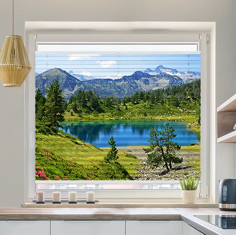 Wabenplissee Motiv "Berglandschaft mit See"
