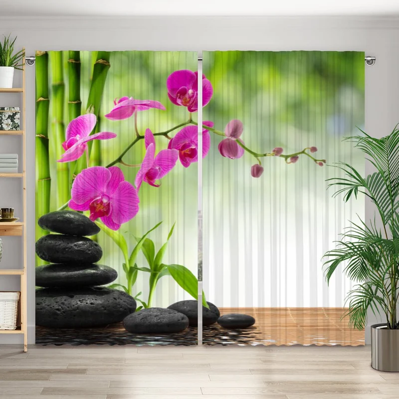 Vorhang Motiv "Schwarze Steine Orchidee"