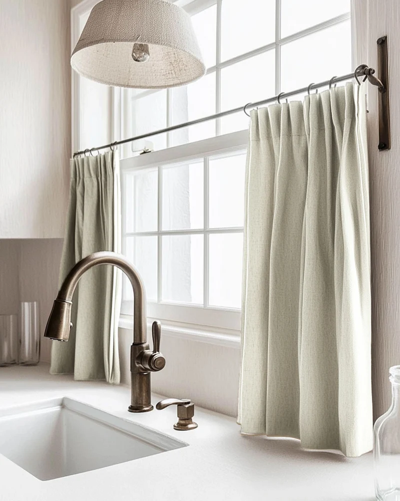 Zoe Linen Look Custom Cafe Curtain