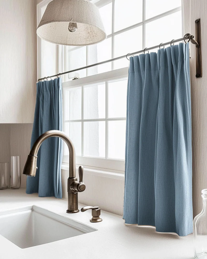 Zoe Linen Look Custom Cafe Curtain