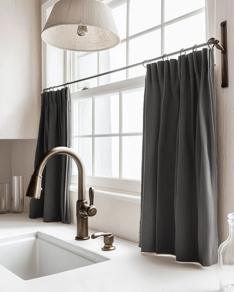 Zoe Linen Look Custom Cafe Curtain