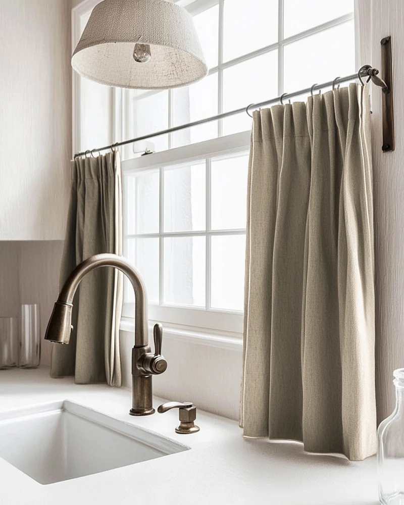 Zoe Linen Look Custom Cafe Curtain