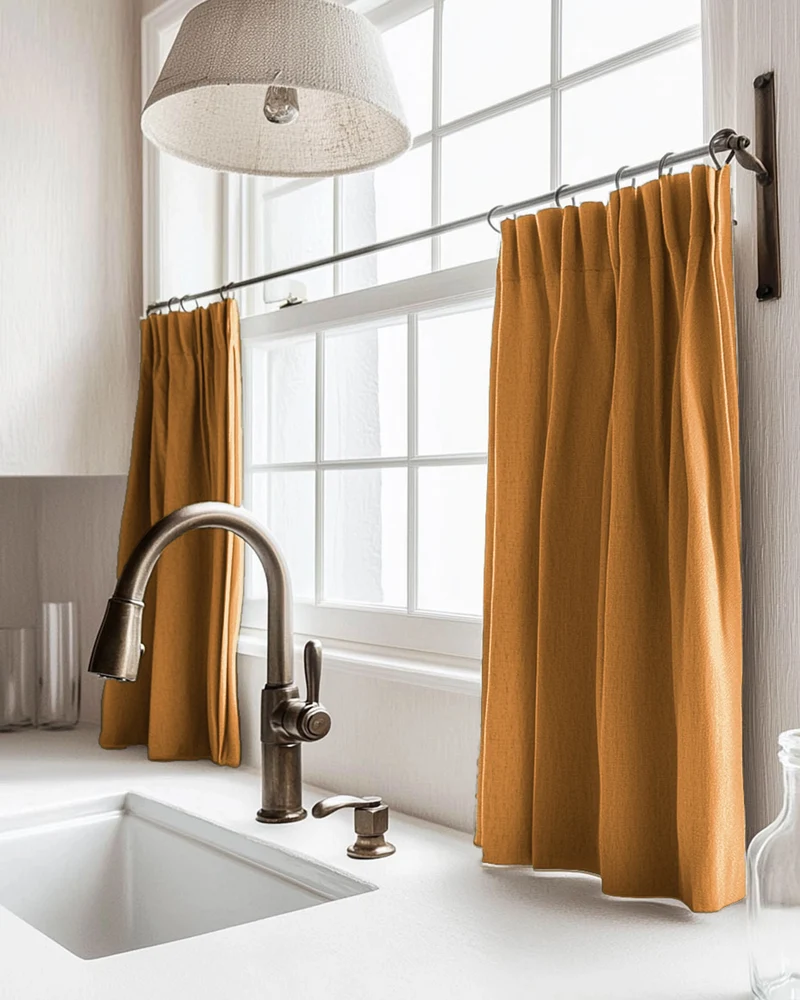 Zoe Linen Look Custom Cafe Curtain