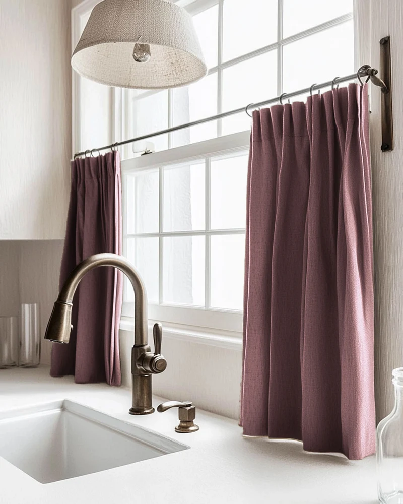 Zoe Linen Look Custom Cafe Curtain
