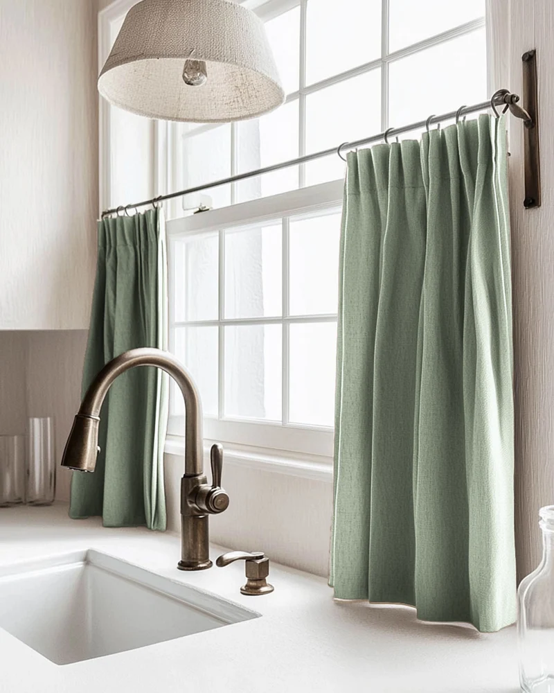 Zoe Linen Look Custom Cafe Curtain