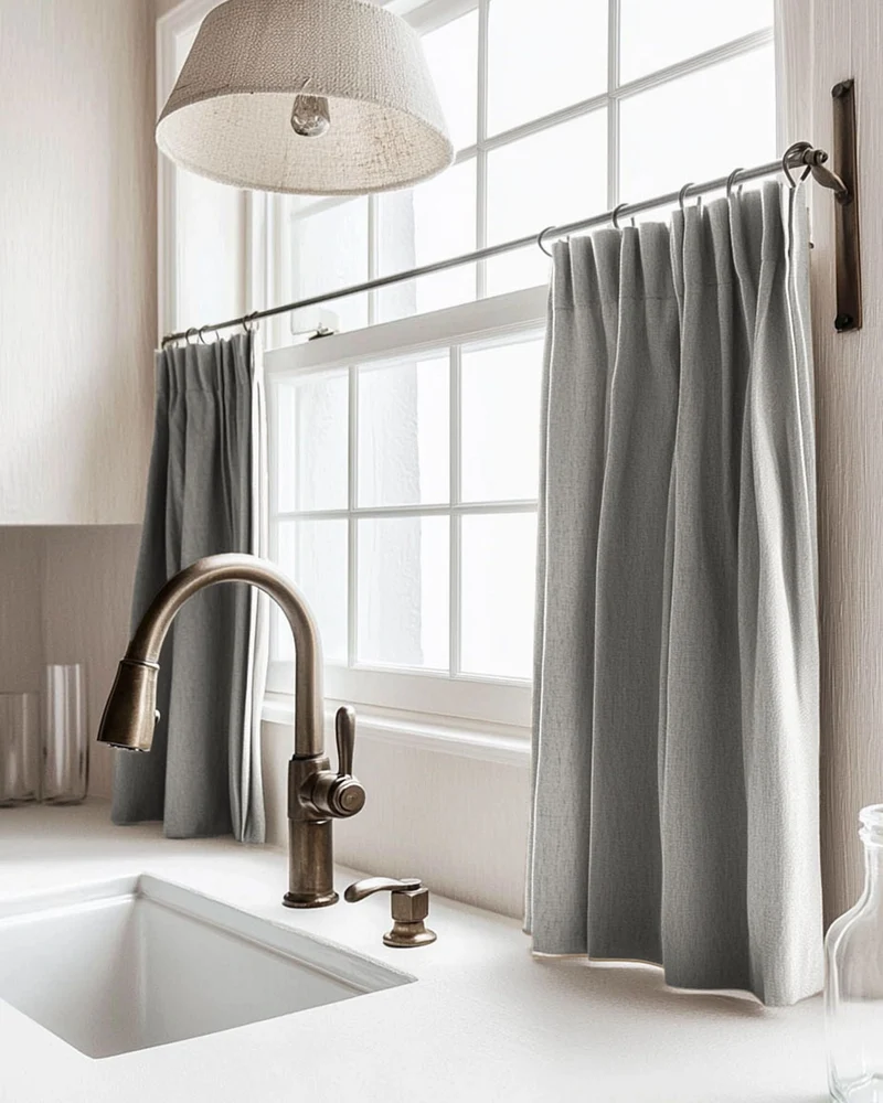 Zoe Linen Look Custom Cafe Curtain