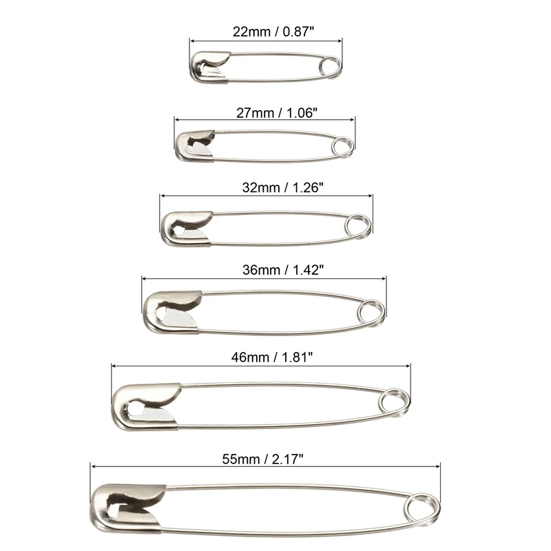Safety Pins 6 Sizes Metal Sewing Pins for Office Home Silver Tone 240Pcs