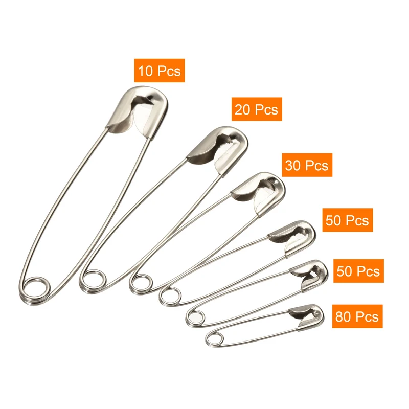 Safety Pins 6 Sizes Metal Sewing Pins for Office Home Silver Tone 240Pcs