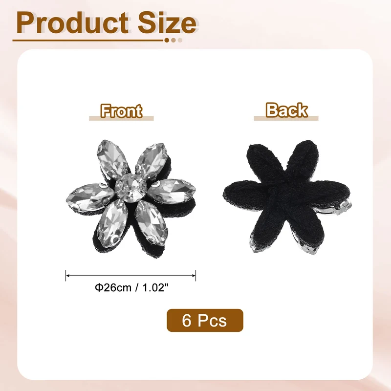 6Pcs Handmade Flower Beaded Patches, Glass Crystal Appliques, Clear
