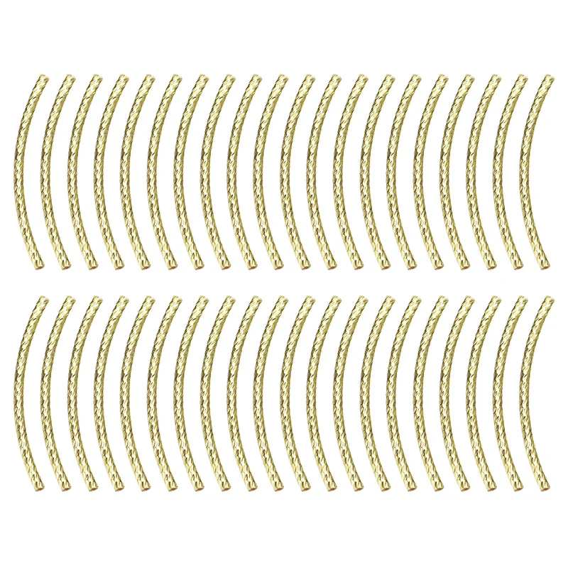 40Pcs Brass Curved Tube Beads, 1.5x30mm Noodles Spacer Bead, Light Golden