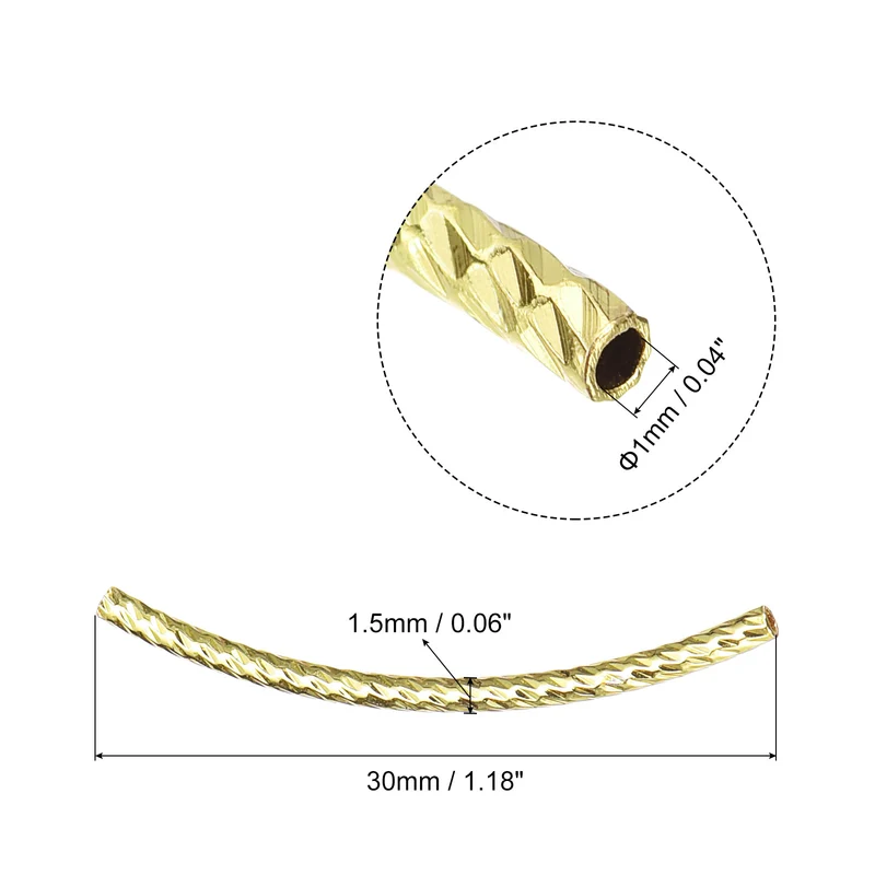 40Pcs Brass Curved Tube Beads, 1.5x30mm Noodles Spacer Bead, Light Golden