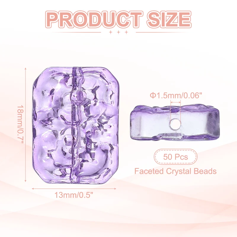 50 Pcs Faceted Crystal Beads for Jewelry Making, Glass Loose Beads, Purple
