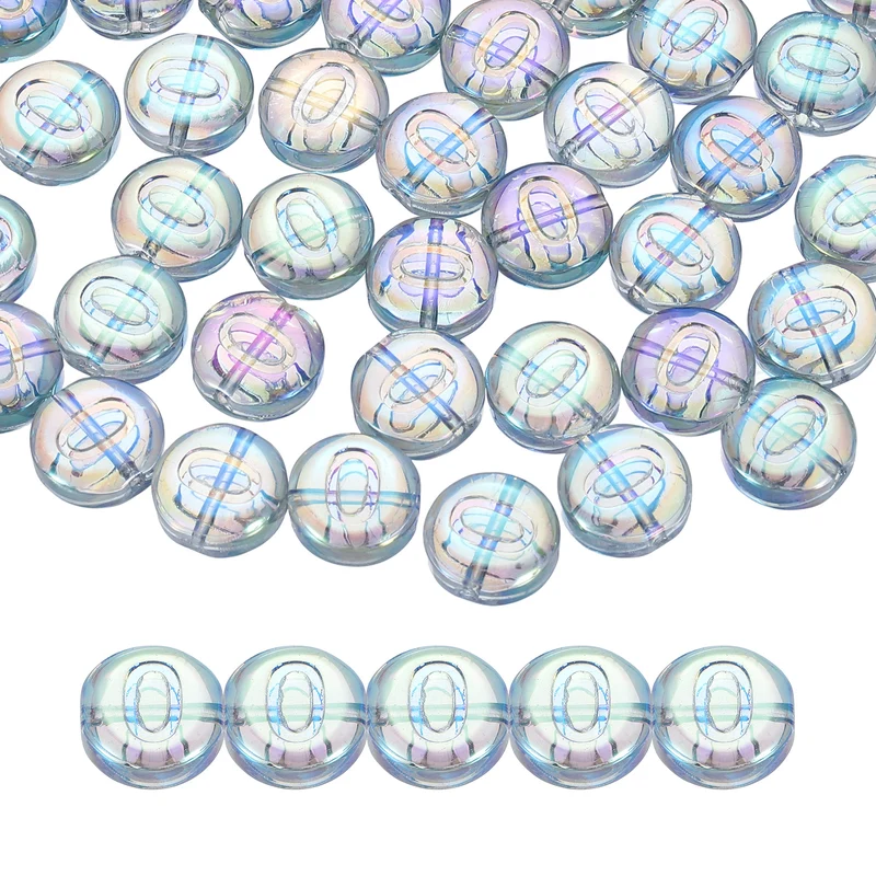60Pcs Glass Letter Beads, 10mm O Initial Letter Spacer Beads, Blue Green