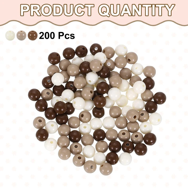 200pcs Khaki Acrylic Round Beads 8mm Plastic Resin Loose Bead